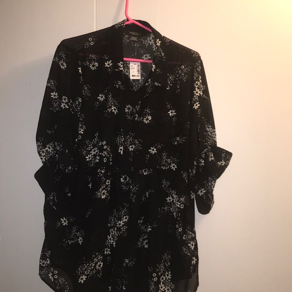 Michel Studio Black Blouse with Falling Petals